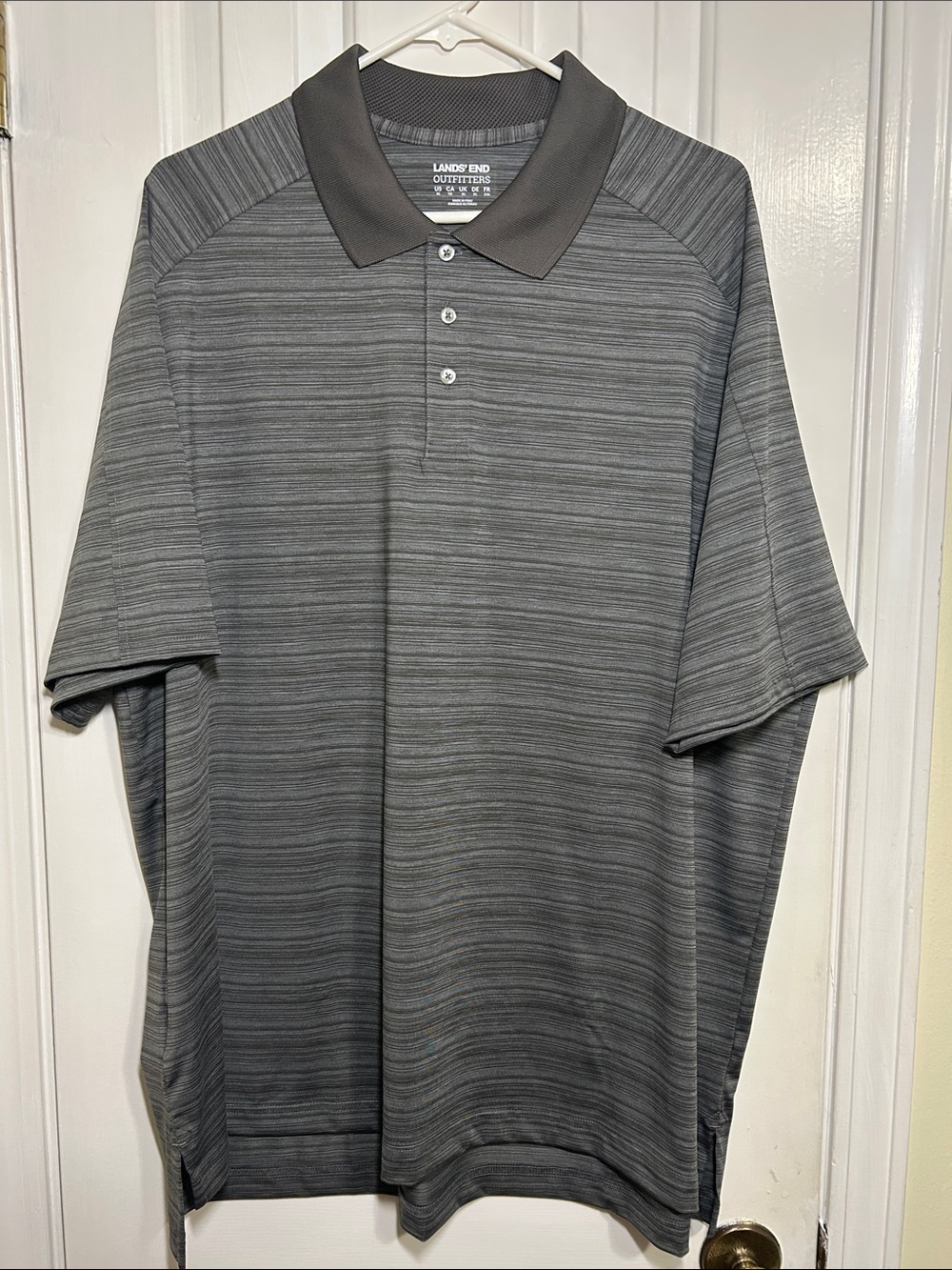Lands' End Gray Striped Performance Polo Shirtx